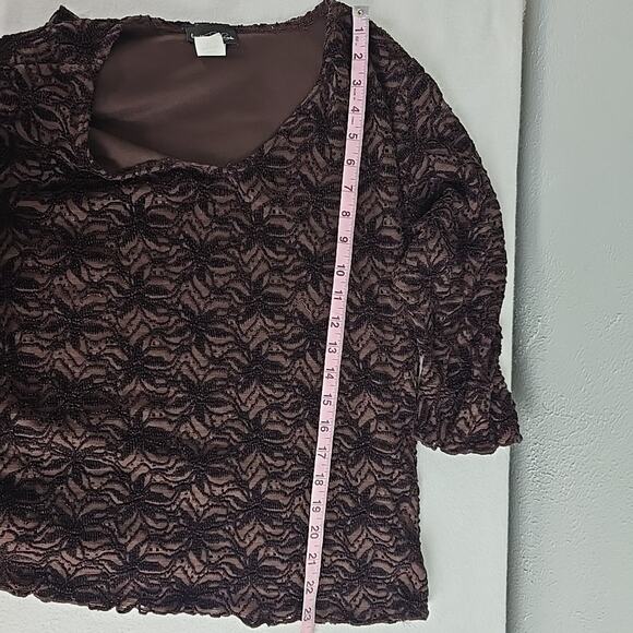 Brittany Black Floral Embroidered Brown Top Flutter Sleeve Large‎ Fairy Grunge - Picture 4 of 8